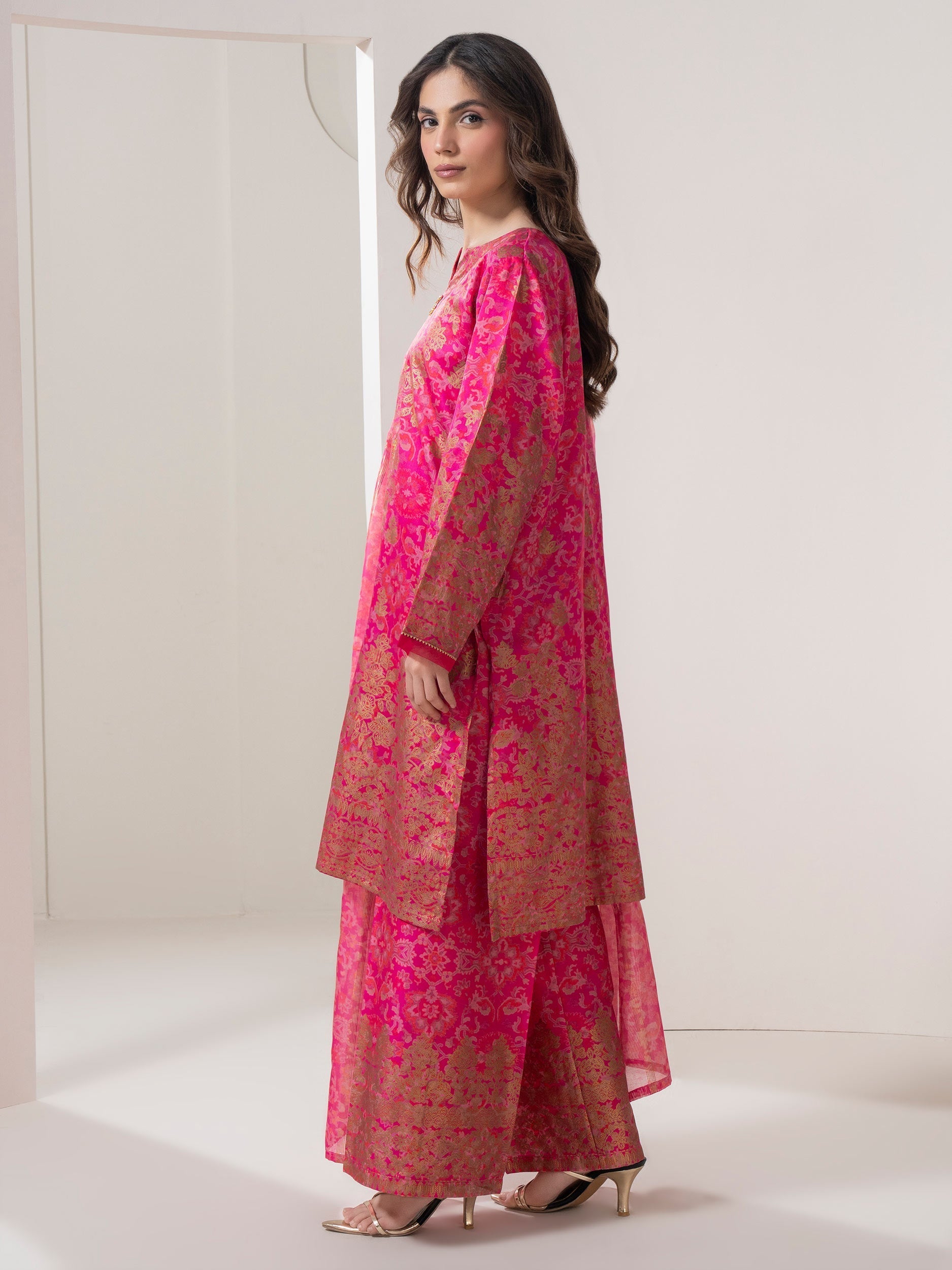 3 Piece Satin Suit-Paste Print (Pret)