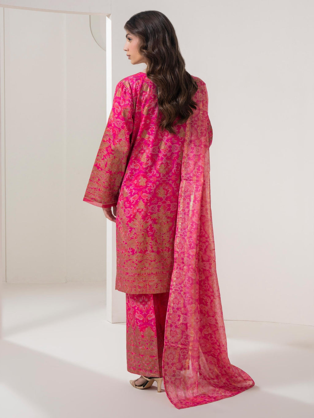 3 Piece Satin Suit-Paste Print (Pret)