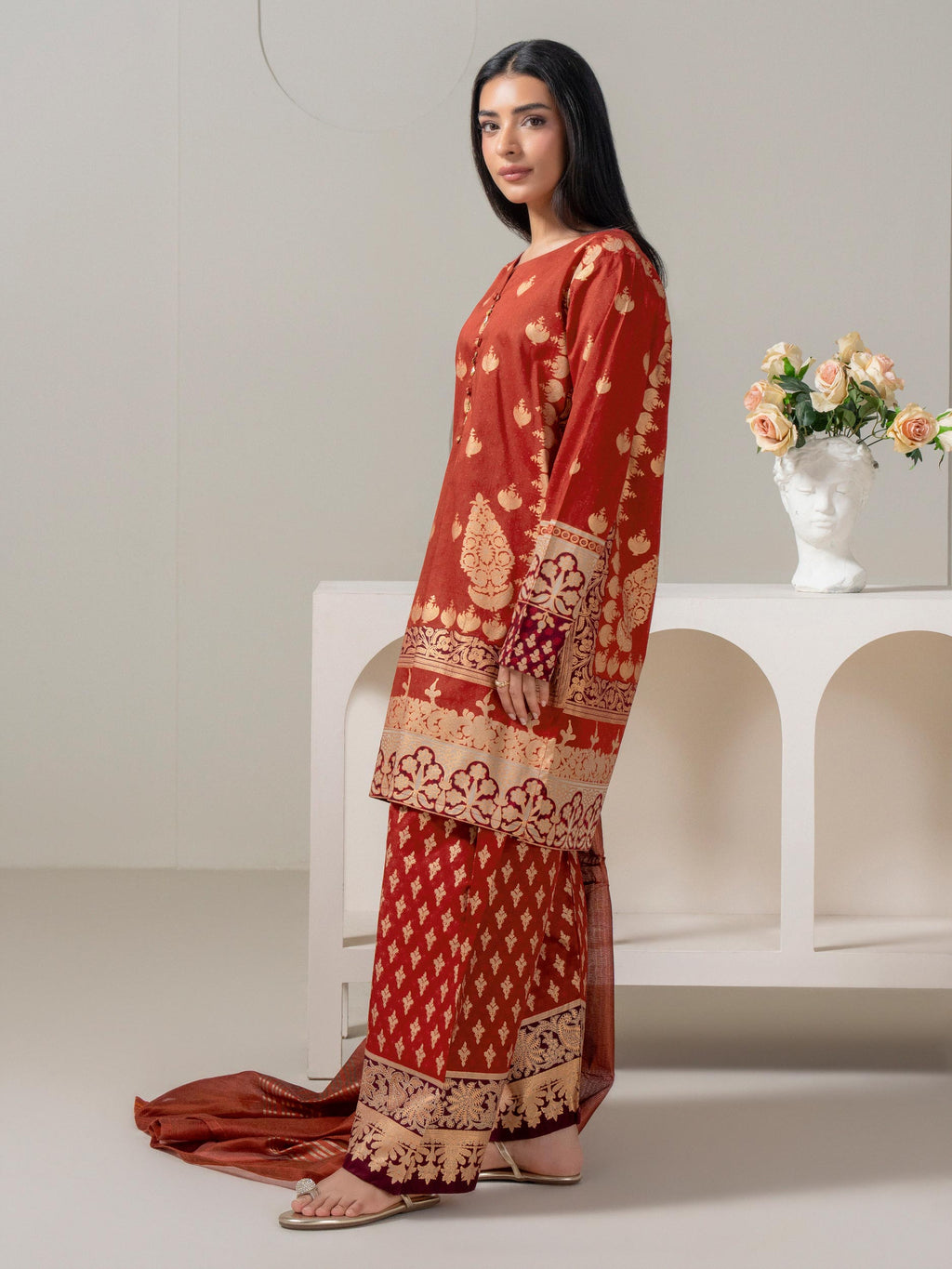 3 Piece Lawn Suit-Paste-Print (Pret)