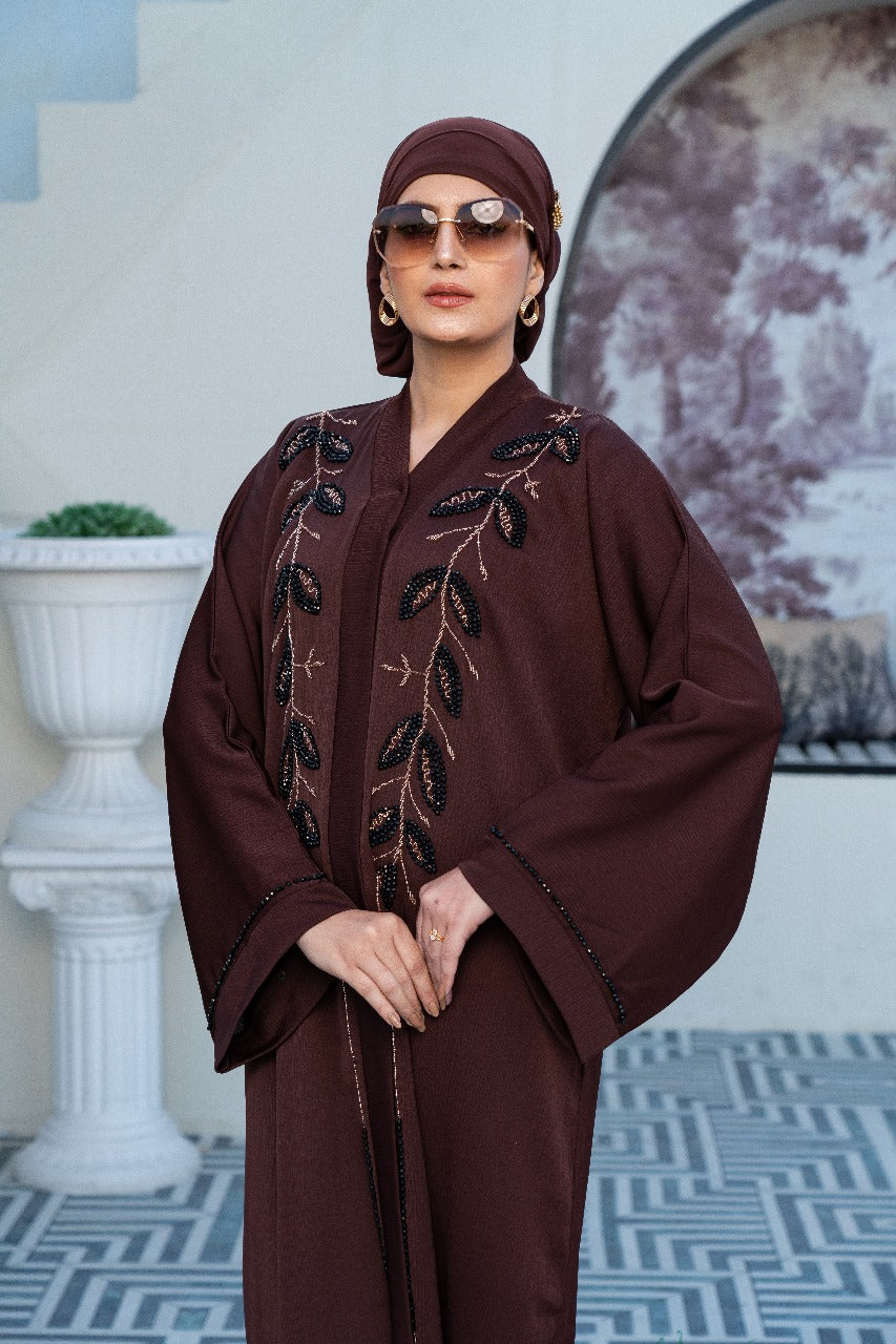 Arsin Brown Beaded Abaya