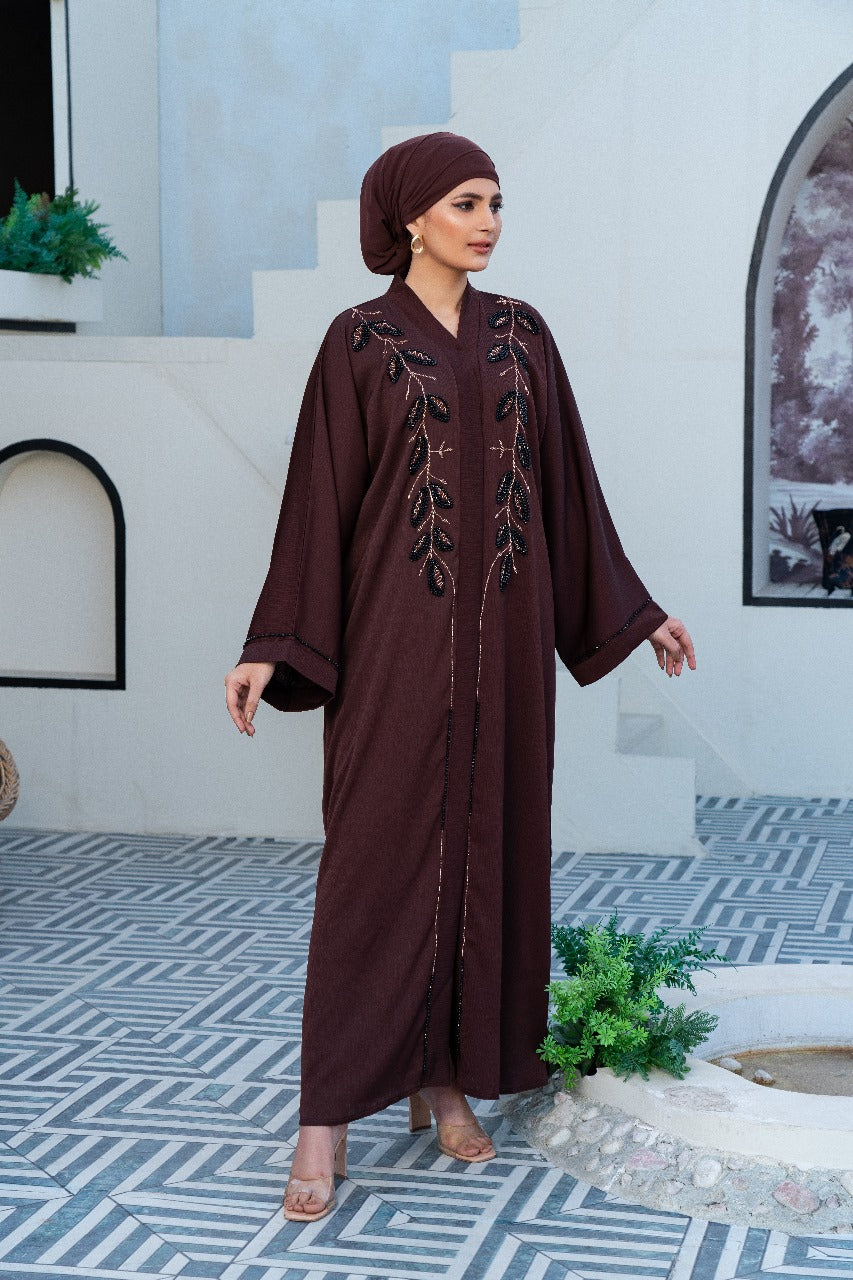Arsin Brown Beaded Abaya