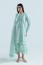 UAE-3 Piece Embroidered Lawn Suit with Borders, Bunches and Silk Dupatta FE-52079
