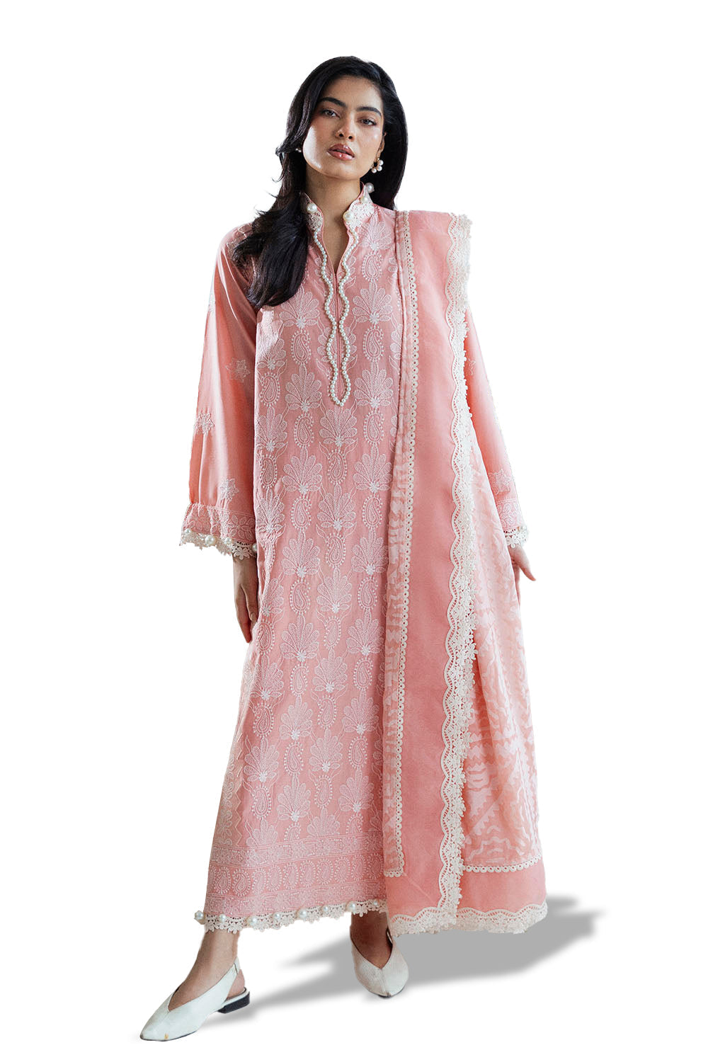 UAE-3 Piece Embroidered Lawn Suit with Borders and Silk Dupatta FE-52176