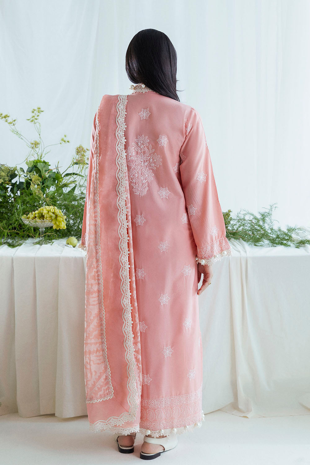 UAE-3 Piece Embroidered Lawn Suit with Borders and Silk Dupatta FE-52176