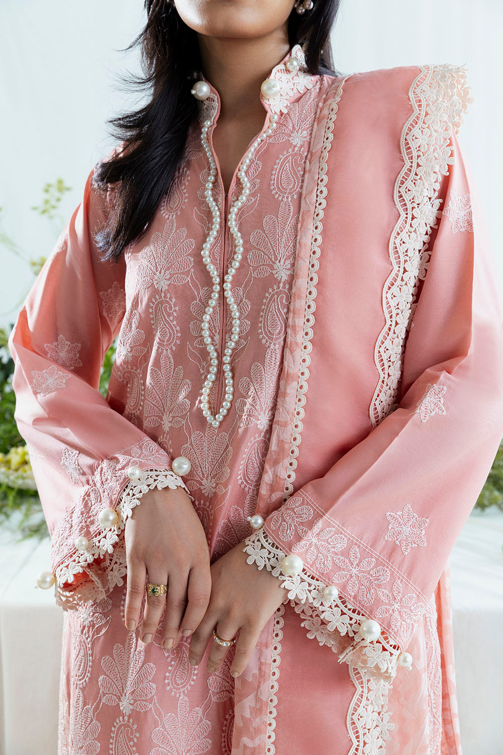 UAE-3 Piece Embroidered Lawn Suit with Borders and Silk Dupatta FE-52176