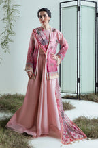UAE-3 Piece Printed Monar Slub Suit with Handwork and Khaddi Net Dupatta FE-52072