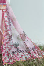 UAE-3 Piece Printed Monar Slub Suit with Handwork and Khaddi Net Dupatta FE-52072