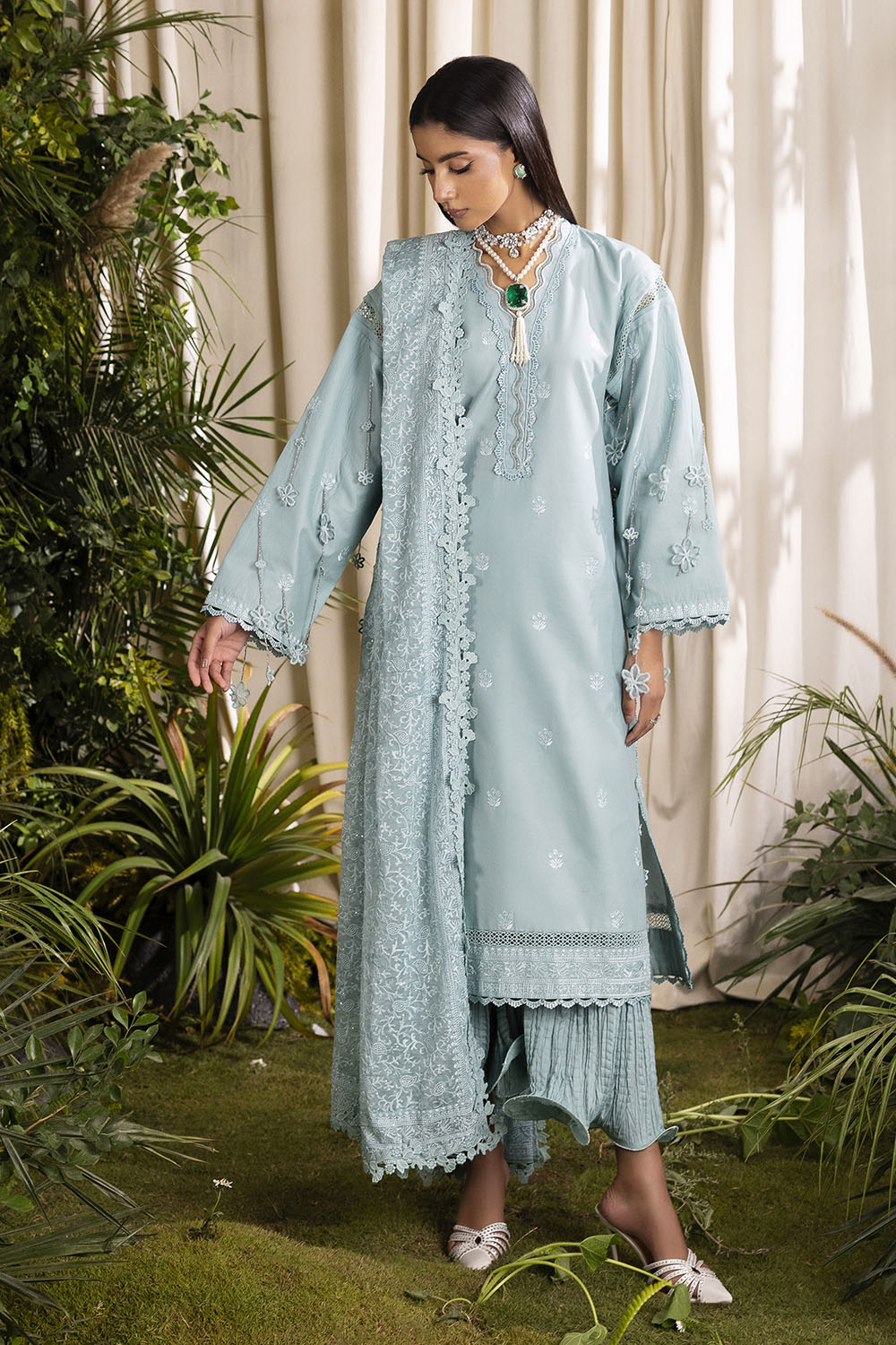 UAE-3 Piece Embroidered Lawn Suit with Embroidered Chiffon Dupatta PM-62006