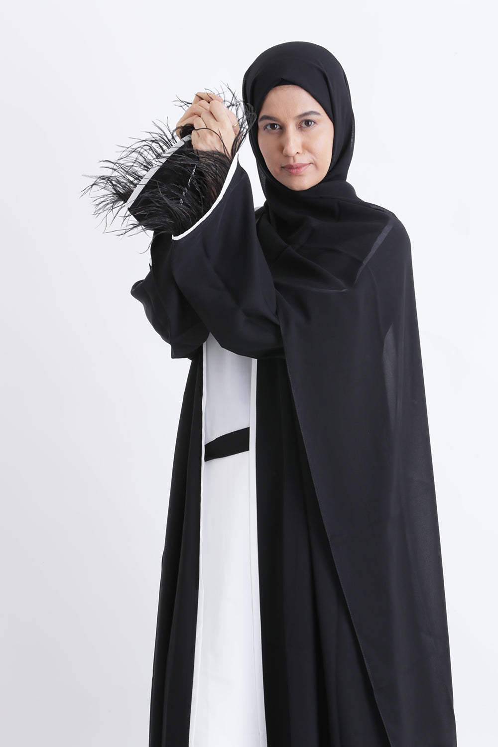 Feather Kimono Deluxe 3 Piece Abaya