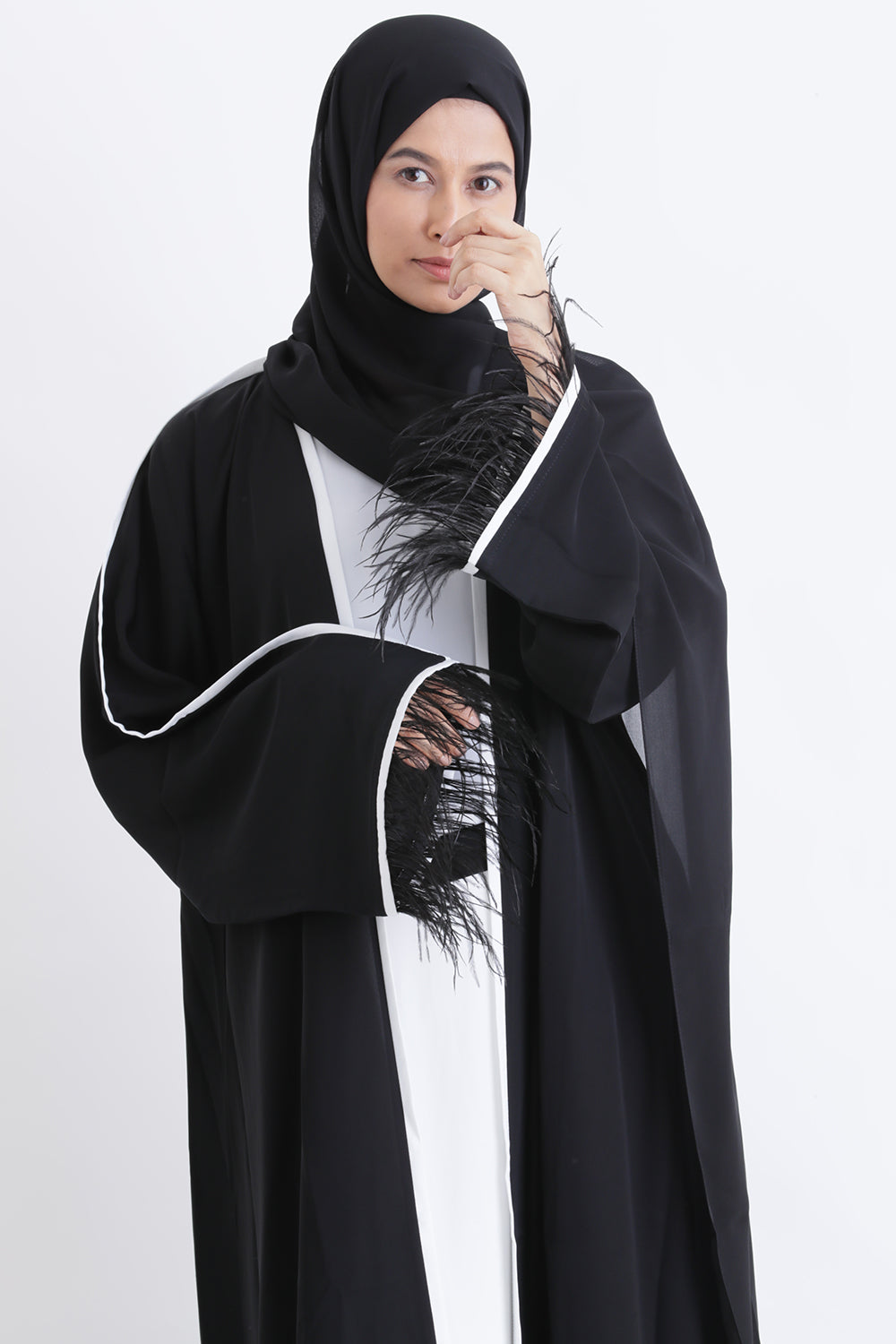 Feather Kimono Deluxe 3 Piece Abaya