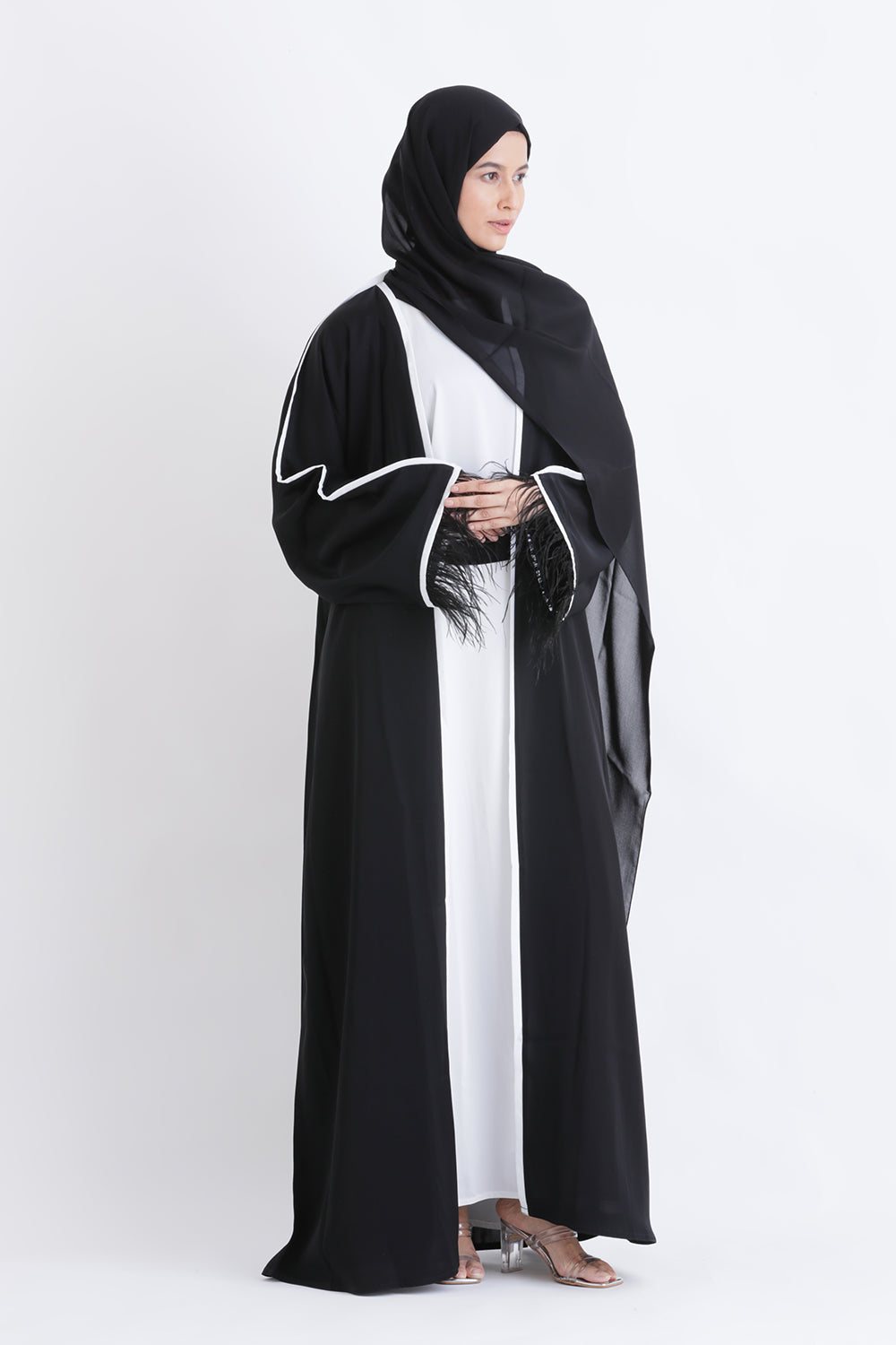 Feather Kimono Deluxe 3 Piece Abaya