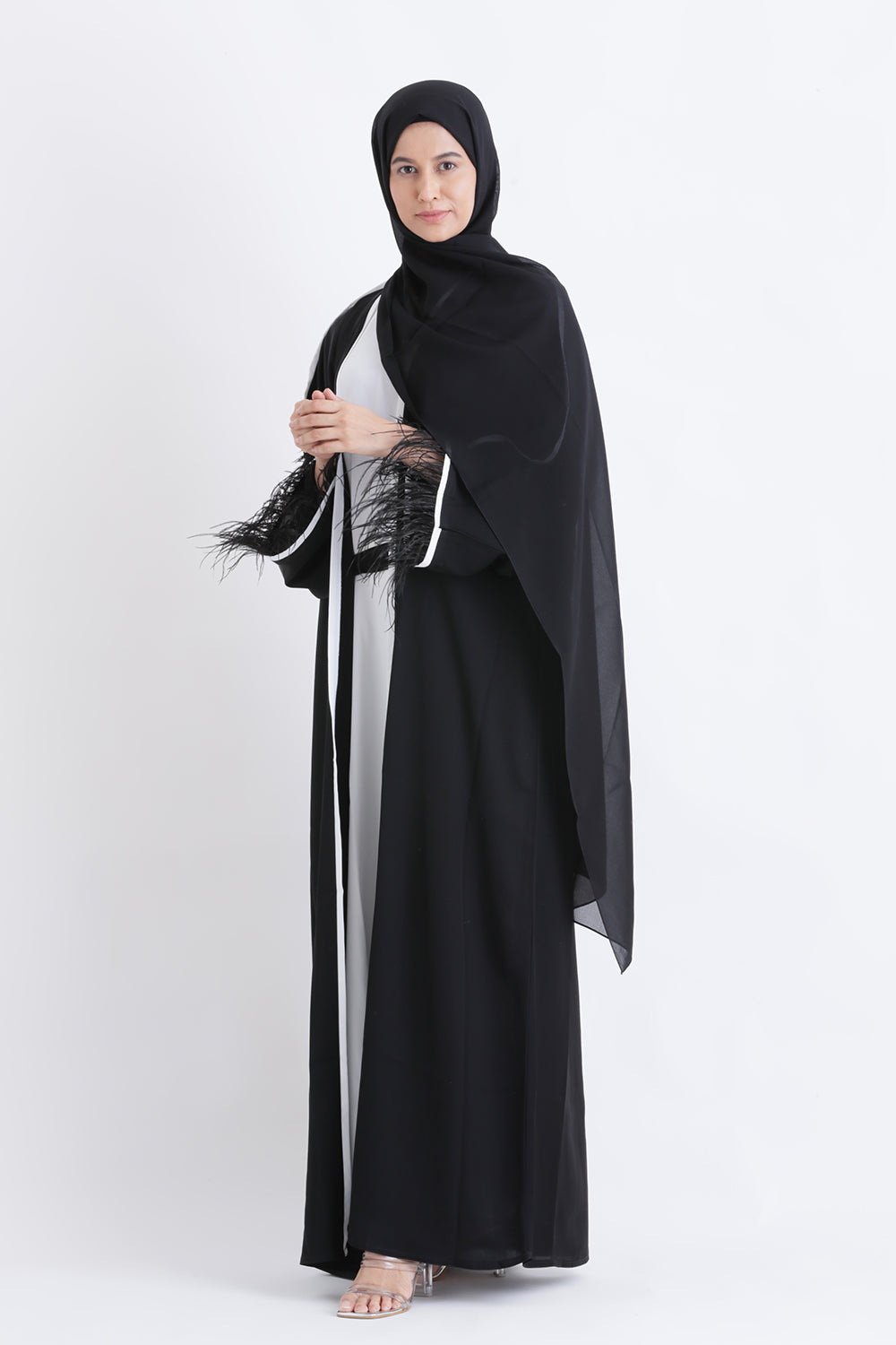 Feather Kimono Deluxe 3 Piece Abaya