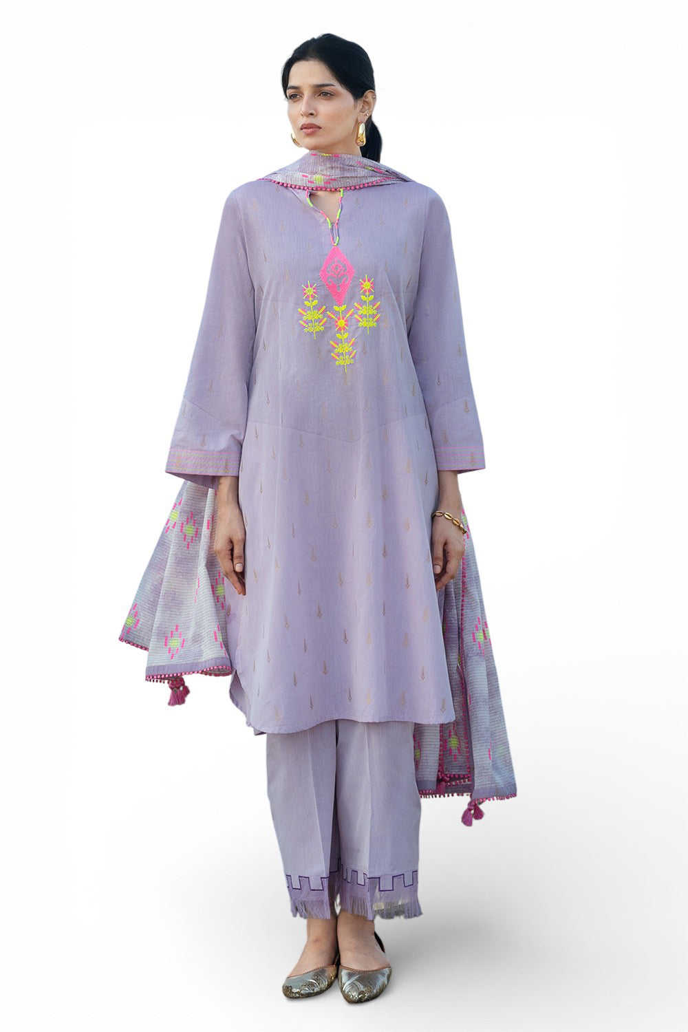 UAE-3 Piece Embroidered Yarn Dyed Jacquard Suit with Lacquer Printed Jacquard Dupatta MJ-52017