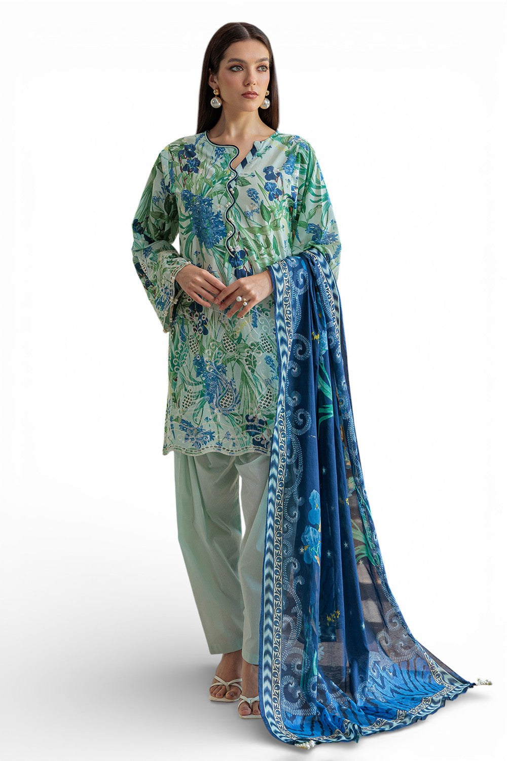 UAE-3 Piece Embroidered Printed Lawn Suit with Dupatta CL-52483