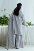 UAE-3 Piece Embroidered Self Jacquard Suit with Handwork and Chikan Kari Trouser FE-52045