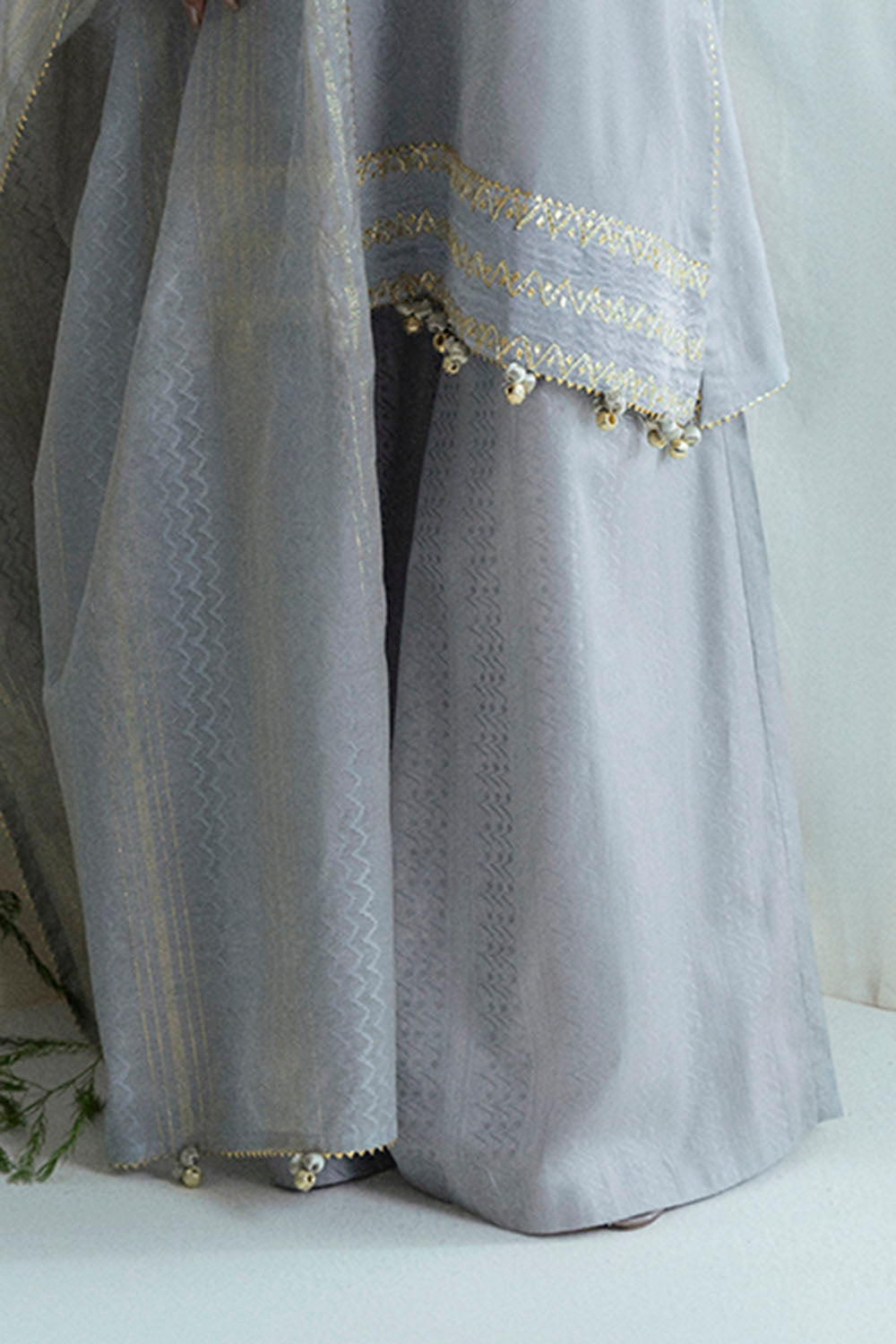 UAE-3 Piece Embroidered Self Jacquard Suit with Handwork and Chikan Kari Trouser FE-52045