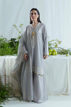 UAE-3 Piece Embroidered Self Jacquard Suit with Handwork and Chikan Kari Trouser FE-52045